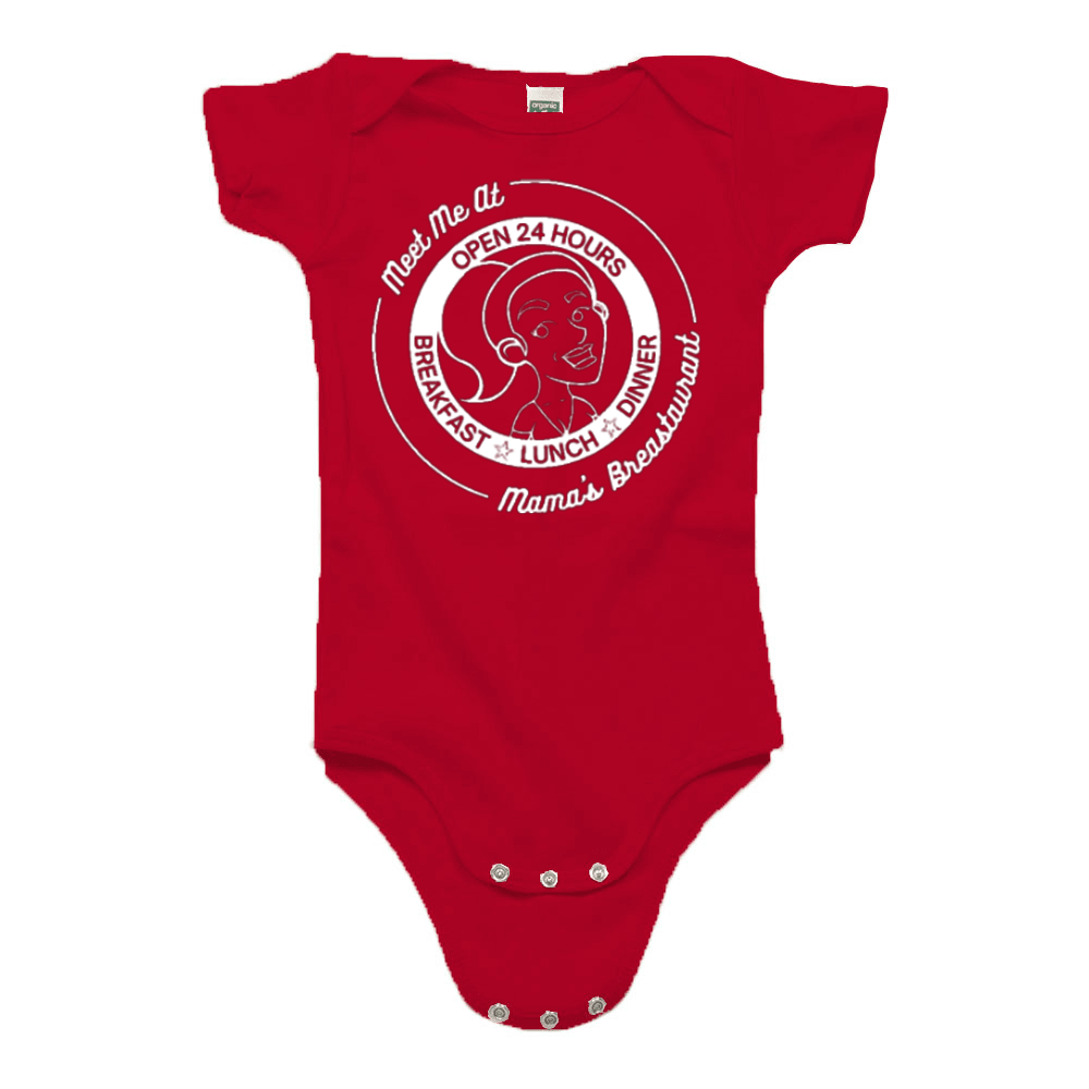 Mama's Breastaurant White Logo Onesie